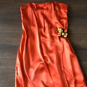 BCBGMAXAZRIA strapless orange silk dress